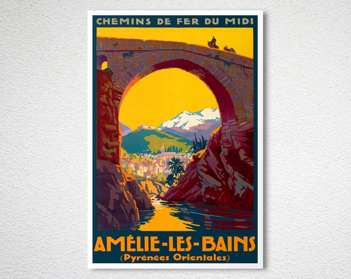 Amelie les Bains Pyrenees Orientales Stone Bridge Travel Poster - Image 2
