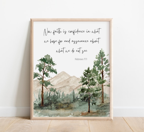 Hebrews 11:1 Bible Verse Watercolor Print Faith Scripture Decor Gift Home