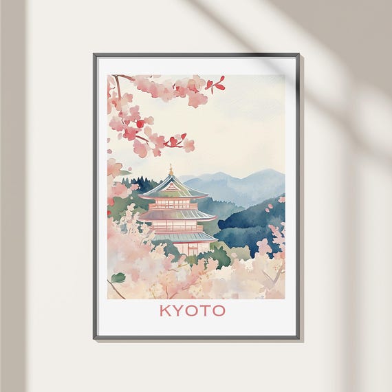Kyoto Art Print Watercolor Painting Japan Wall Art Cherry Blossom Poster Asian Travel Decor Spring Artwork Home Decor Housewarming Gift
