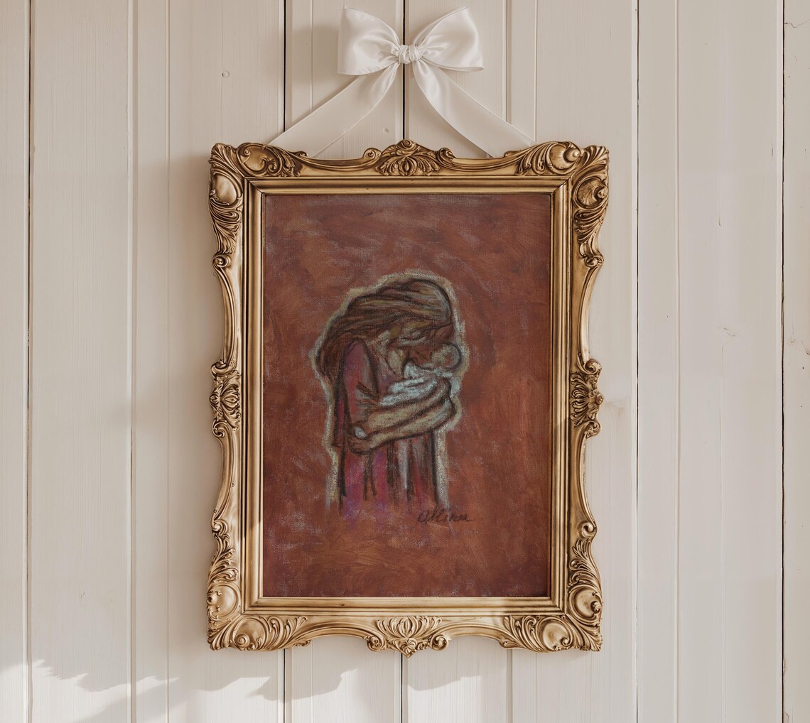 Mother Holding Baby Tender Painting Poster Warm Embrace Family Art - Image 2