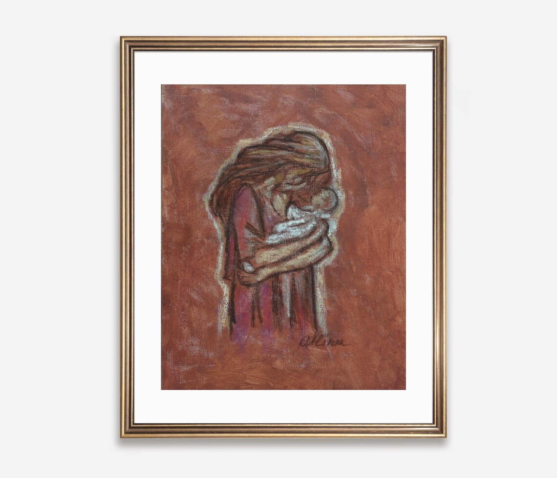 Mother Holding Baby Tender Painting Poster Warm Embrace Family Art - Image 3