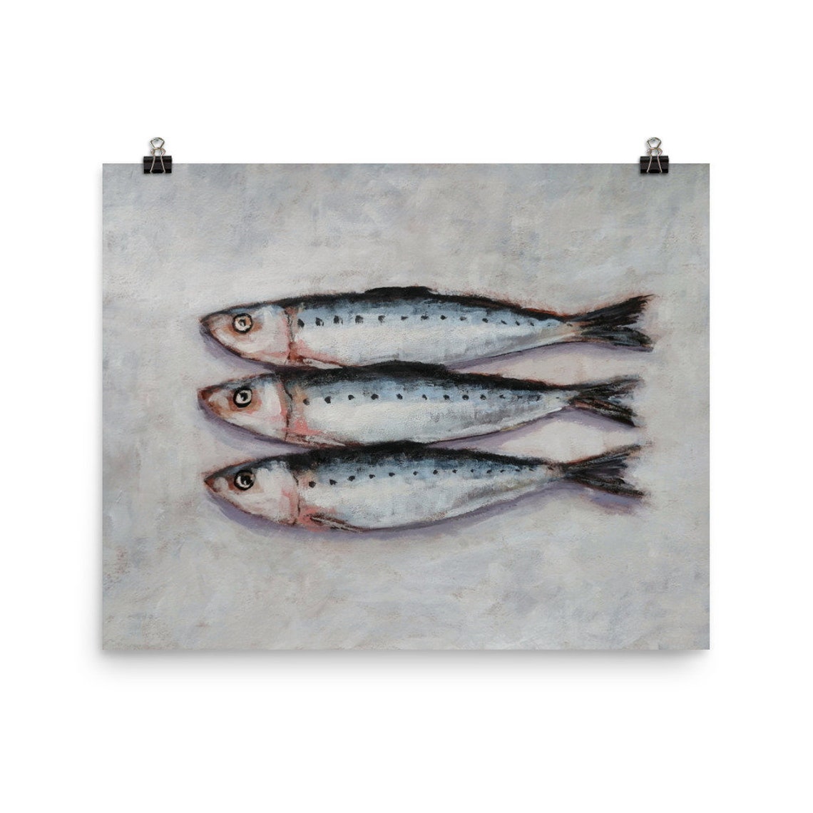 Three Silver Sardines Lined Up in a Neat Row Kitchen Art Poster - Image 3