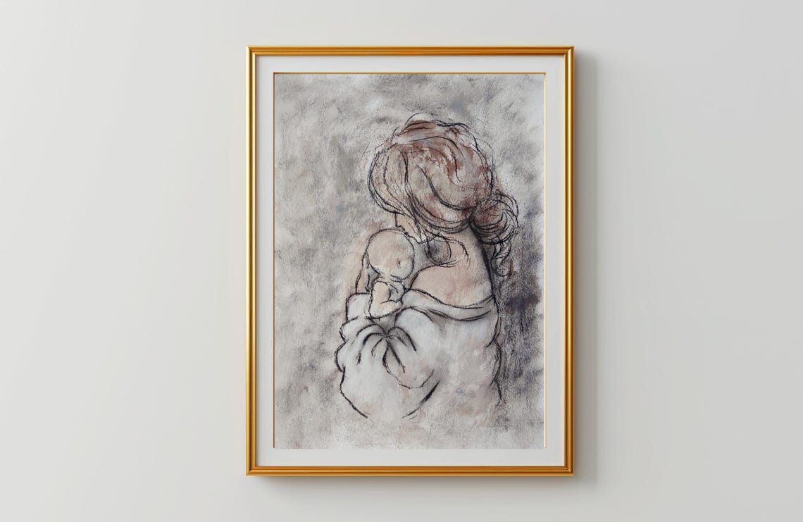 Mother And Child Print Motherhood Art Gift For New Mom And Baby Painting Nursery Decor Gift For Daughter On Birth Of Baby Poster Unframed