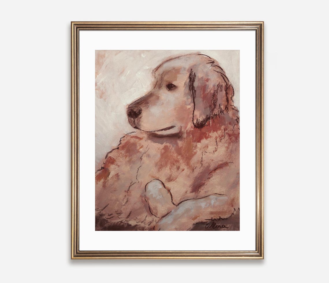 Golden Retriever Resting Its Head in Soft Pastel Dog Art Poster