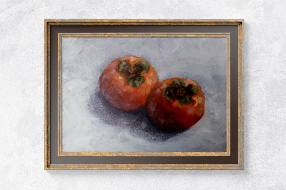 Persimmon Painting Fruit Still Life, Kitchen Decor - Image 2