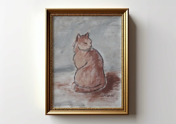 Ginger Cat Sitting With Its Back to Us Cozy Warm Cat Art Poster