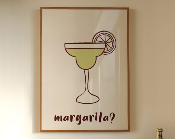 Margarita Cocktail Line Drawing Minimalist Cream Bar Cart Poster