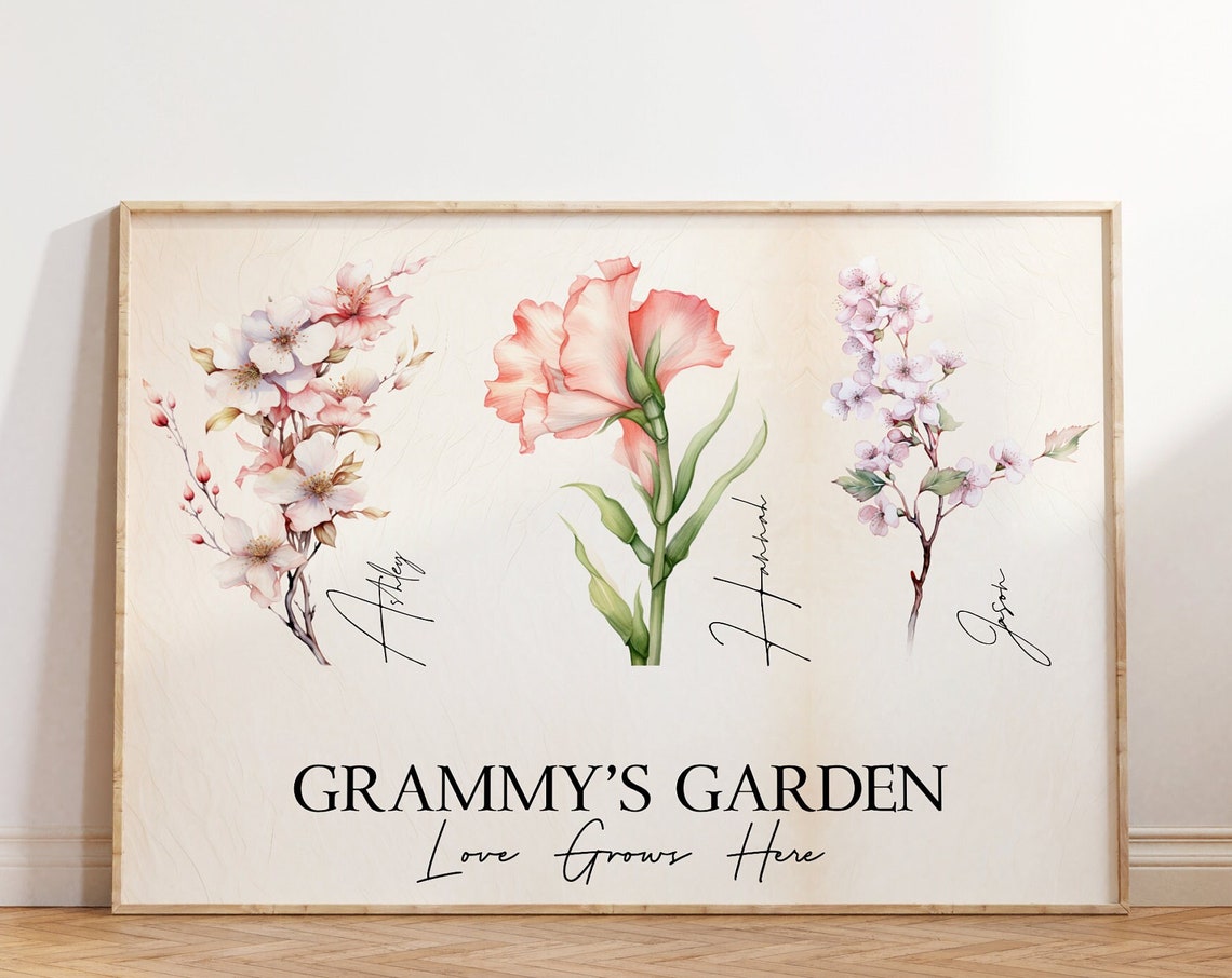 Grammy's Garden Birth Flower Poster Personalized Floral Gift for Her