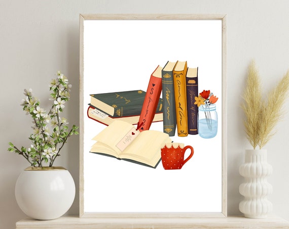 Vintage Books Reading Sign Home Or Office Decor 5x7 8x10 11x14 16x20 Library Wall Art Book Wall Art Retro Books Decor Diy Decor