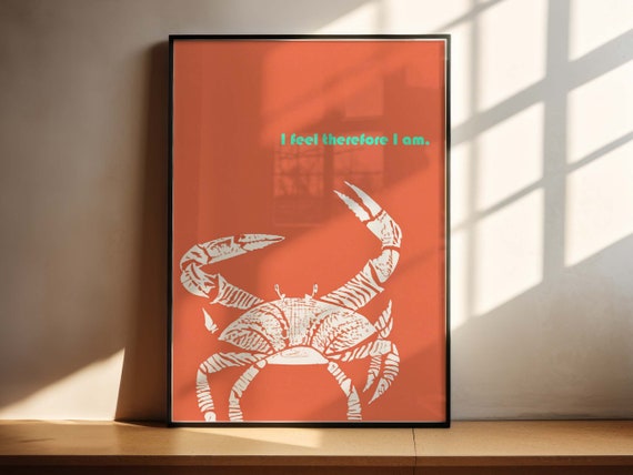 I Feel Therefore I Am Cancer Zodiac Wall Art Pop Of Colour Crab Orange And Green Fun Horoscope Wall Art