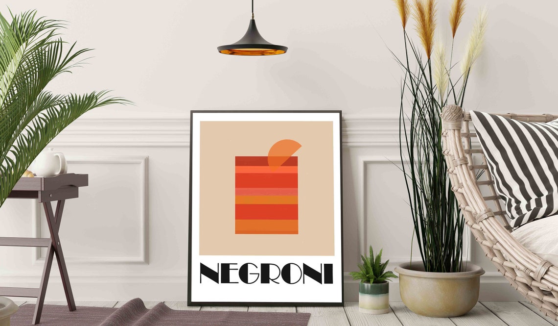 Negroni Minimalist Orange Stripes Retro Cocktail Bar Design Poster - Image 2