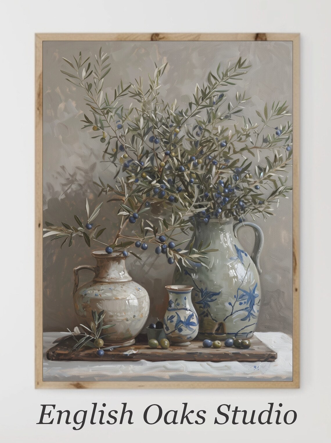 Vintage Neutral Olive Branches Still Life Art Print