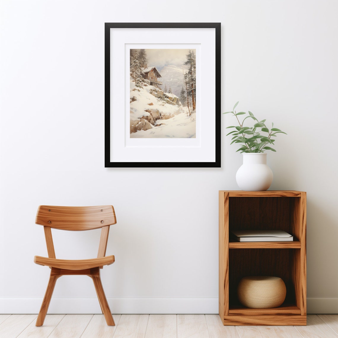 Wooden Mountain Chalet on Snowy Rocky Slope Alpine Winter Poster - Image 2