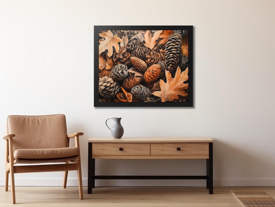 Rustic Pinecones and Golden Autumn Leaves Warm Fall Still Life Poster - Image 2