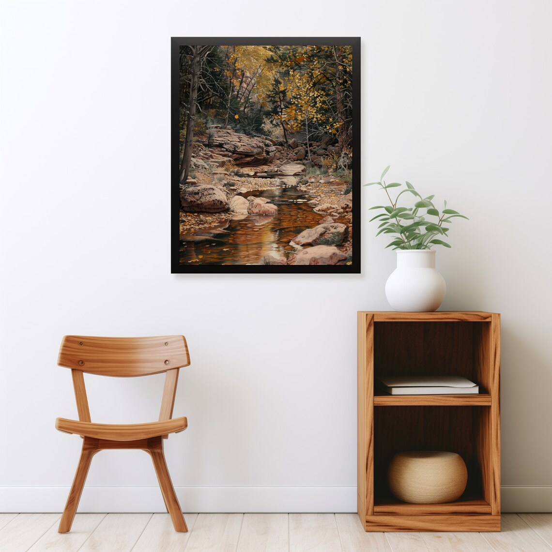 Autumn Forest Stream Rocky Creek Golden Foliage Moody Fall Landscape Poster - Image 2