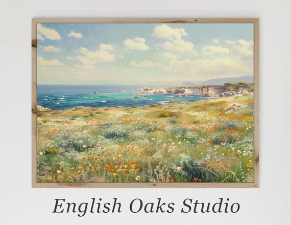 Orange Coastal Wildflowers On A Rocky Plateau Above The Sea Poster