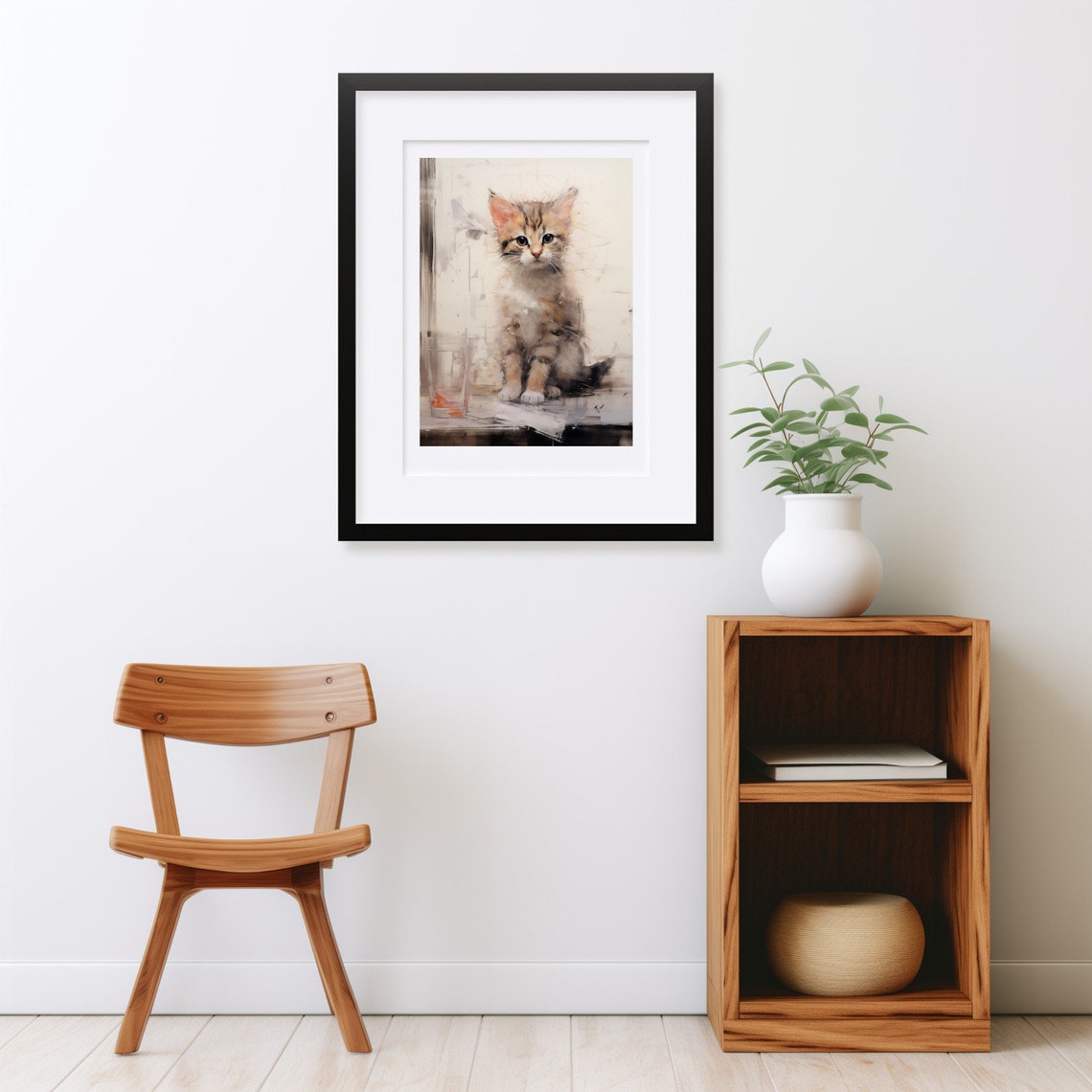 Tabby Kitten Sitting Upright in Watercolor Sketch Style Cat Poster - Image 2