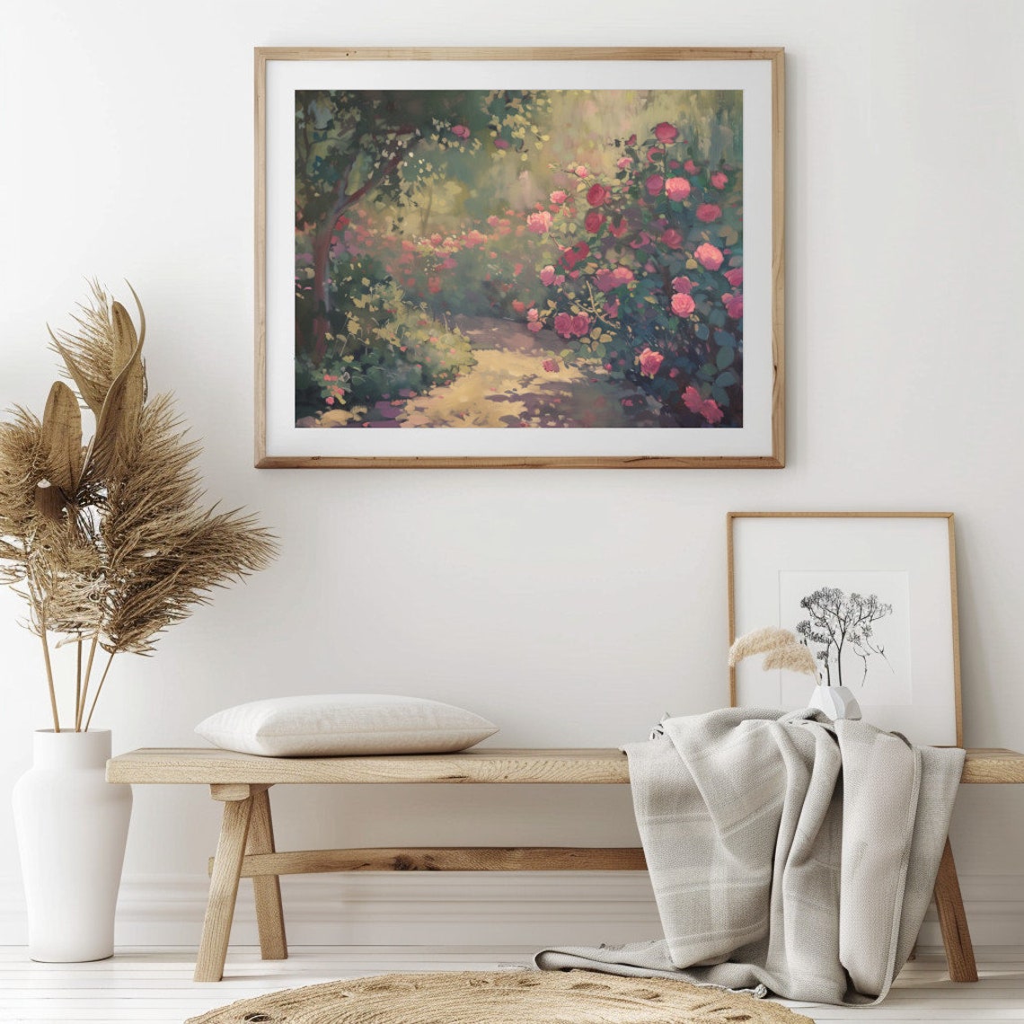 Cottage Rose Garden Path With Pink Roses Impressionist Painting Poster - Image 2