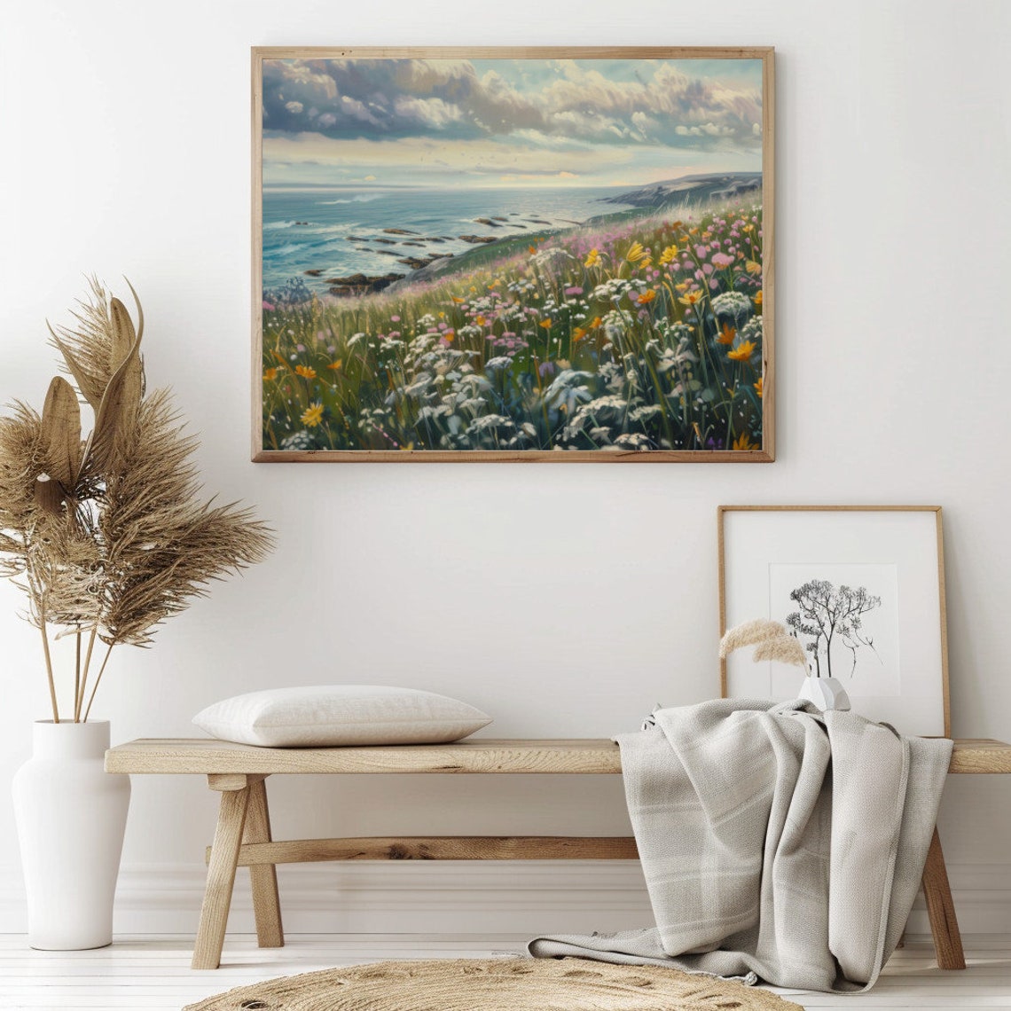 Colorful Seaside Wildflowers On Cliffs Above A Moody Ocean Poster - Image 2