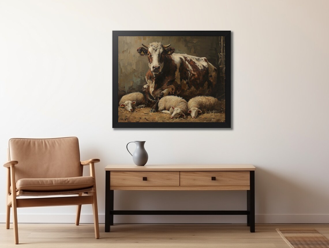 Country Cow Sheep Vintage Rustic Farm Animals Art Print - Image 2