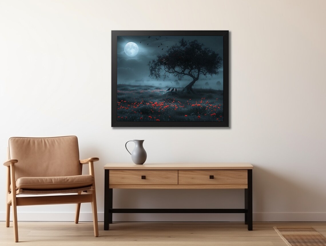 Dark Academia Poppy Field With Crows, Halloween Poster - Image 2