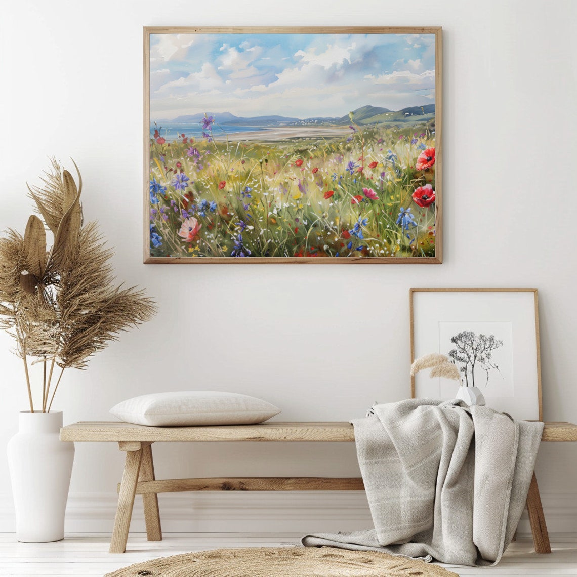 Vivid Coastal Wildflower Meadow Overlooking Sea And Mountains Poster - Image 2