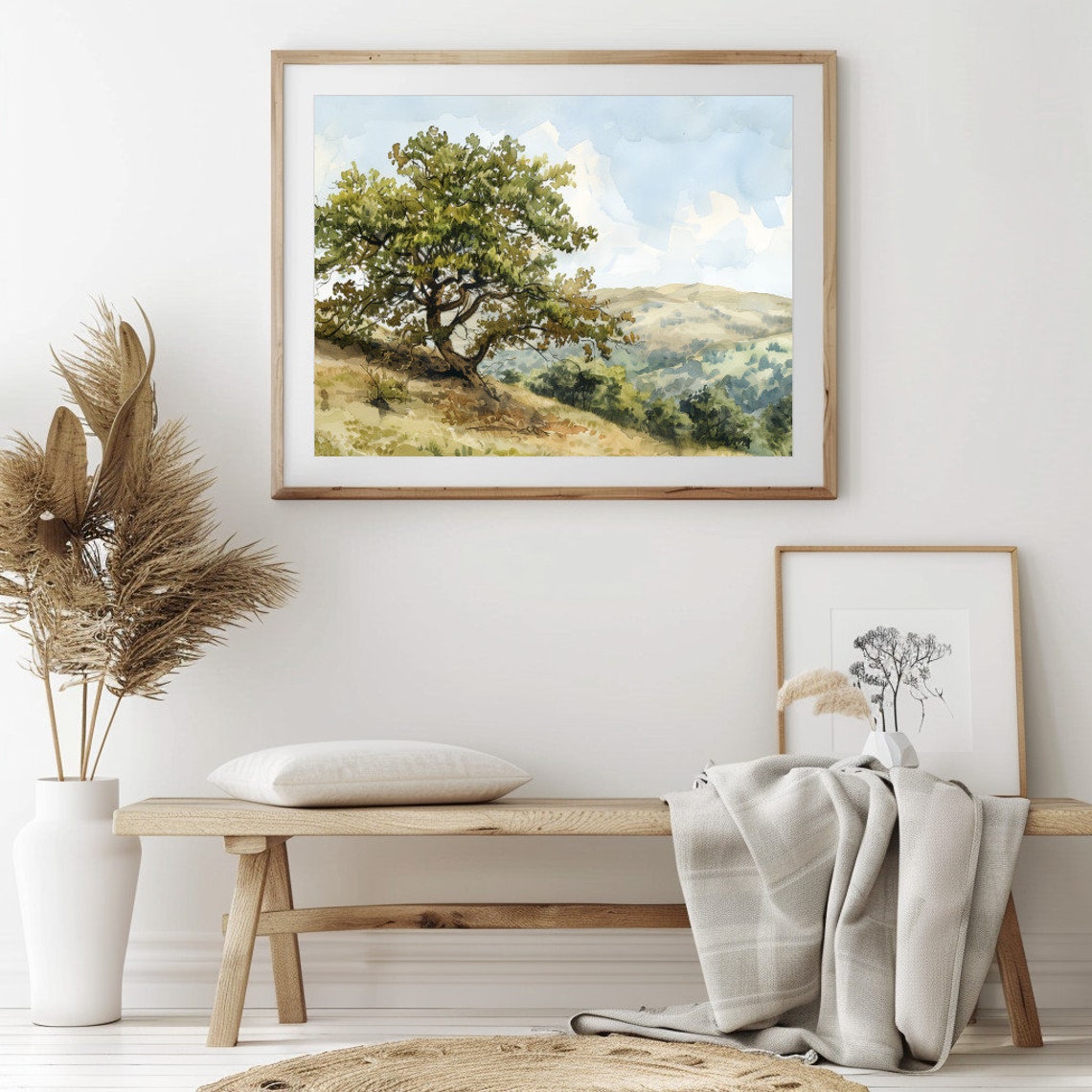 Leaning Tree on a Sunny Hill Overlooking Green Valley Poster - Image 2