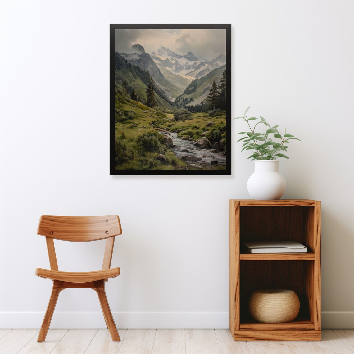 Moody Mountain River, Vintage Alpine Landscape Print - Image 2