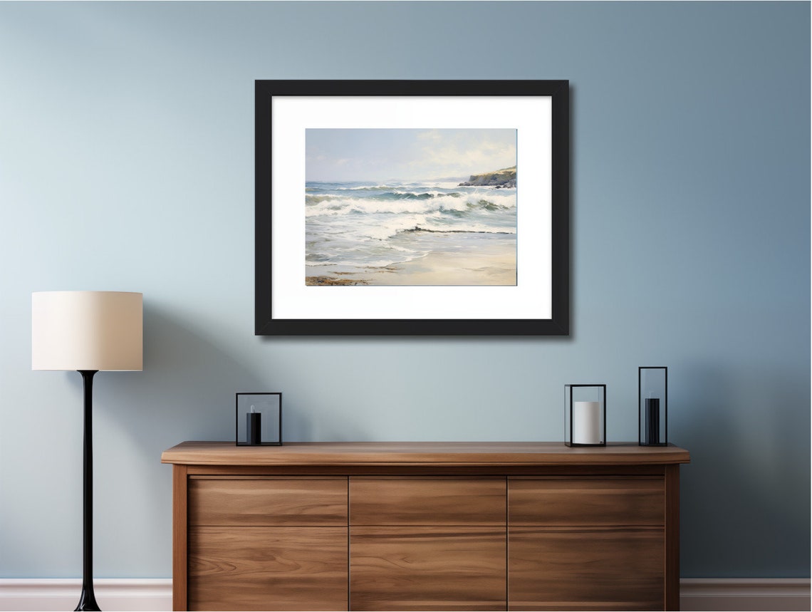 Soft Ocean Waves Crashing on Sandy Beach Coastal Seascape Poster - Image 2