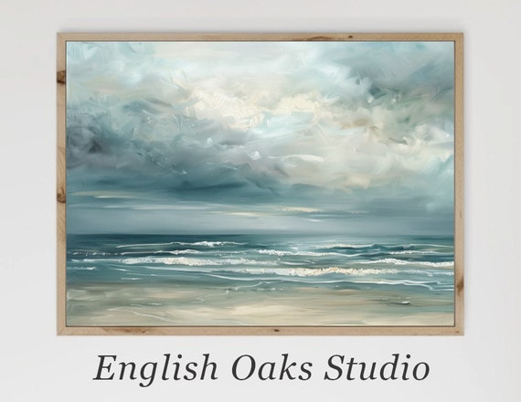 Vintage Seascape Coastal Painting Moody Coastal Wall Art 01