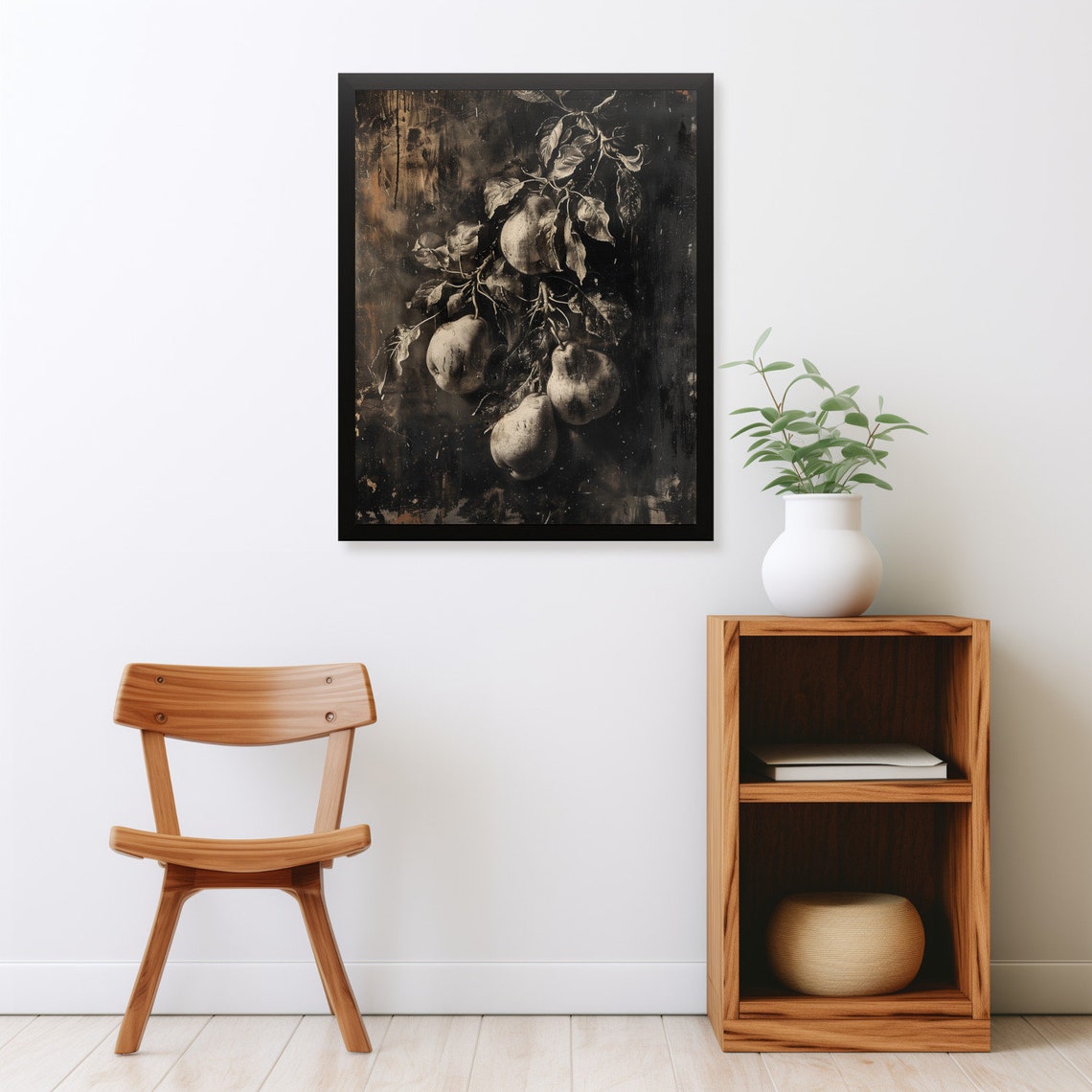 Pears Hanging on a Branch in Dark Moody Sepia Vintage Poster - Image 2