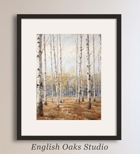 Fall Birch Forest Wall Art Birch Trees Neutral Painting