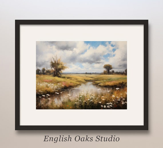Summer Meadow Countryside Landscape Oil Painting Summer Moody Flowers Riverside 01