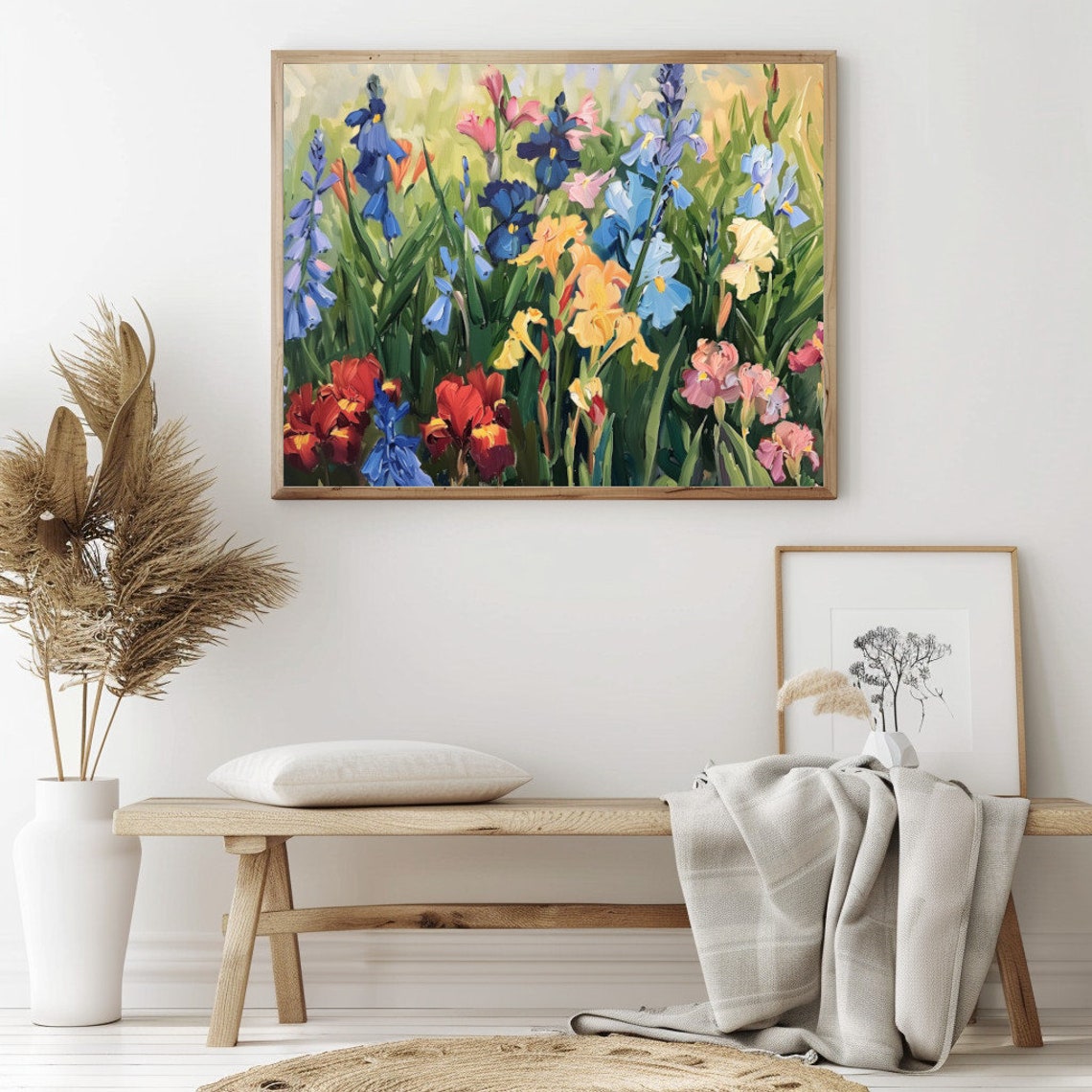 Blooming Irises In Blue Pink And Yellow Vibrant Garden Flower Poster - Image 2