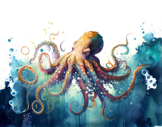 Watercolor Octopus Art Print, Ocean Animal Gift