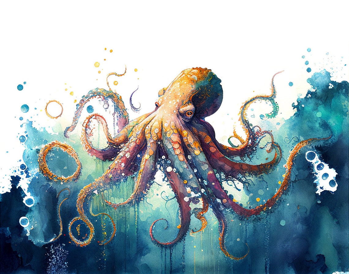 Watercolor Octopus Art Print, Ocean Animal Gift
