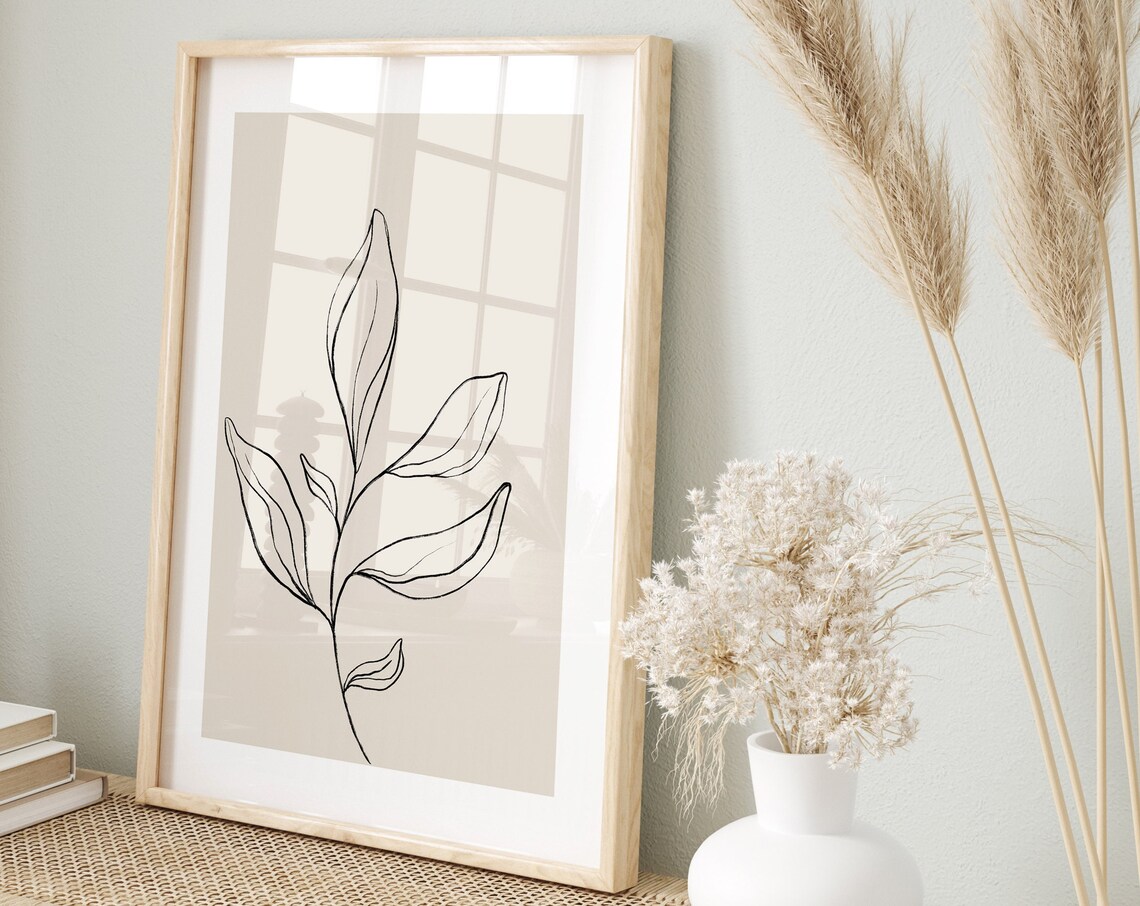 Botanical Line Art Beige Wall Print, Neutral Decor - Image 3