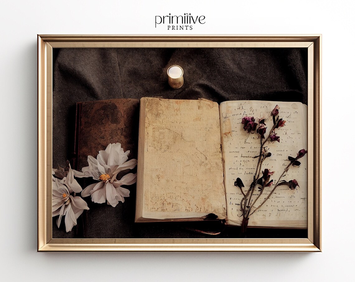 Poetic Dried Floral Art Print, Dark Academia Decor