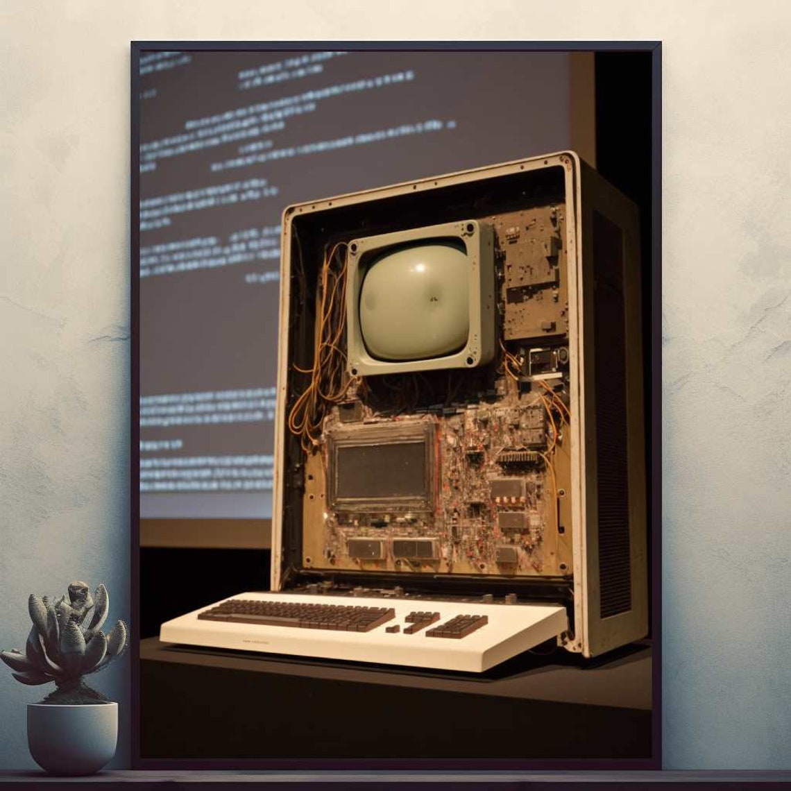 Vintage Computer with Exposed Circuitry Retro Technology Poster