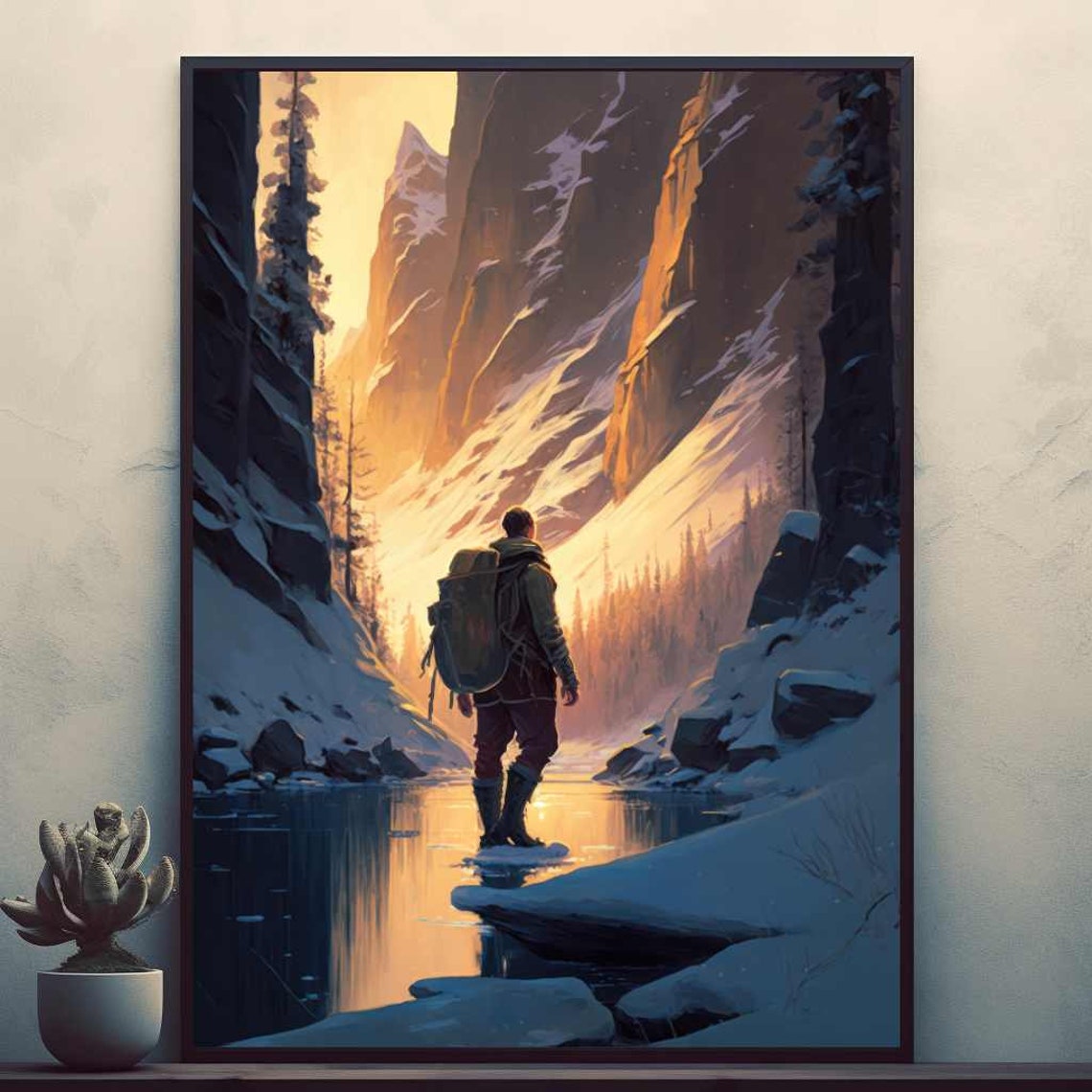 Arctic Explorer Snowy Canyon Golden Light Wilderness Adventure Poster