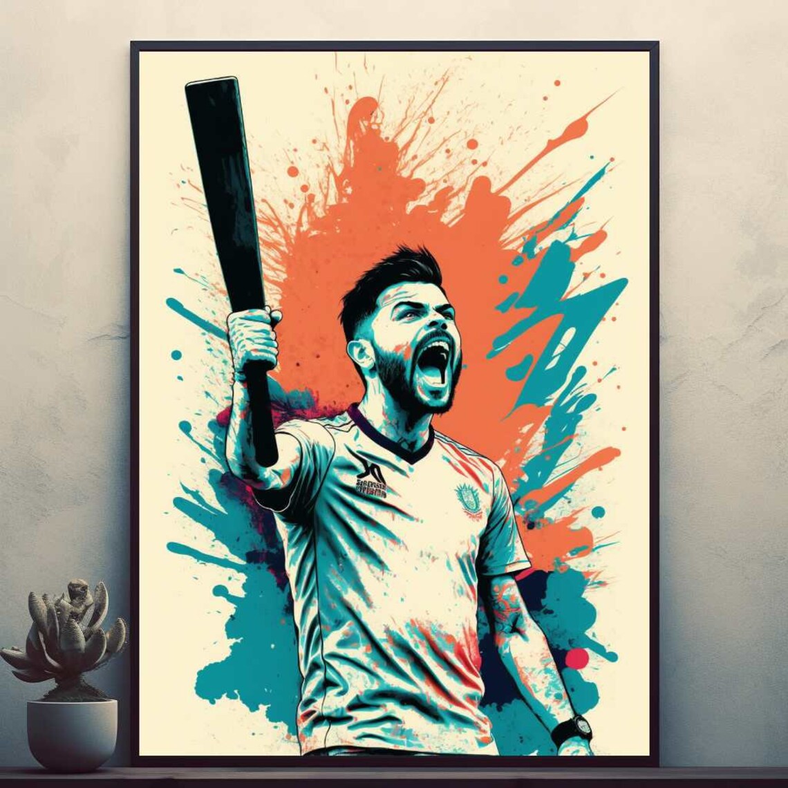 Virat Kohli Roaring Century Celebration Pop Art Sports Poster