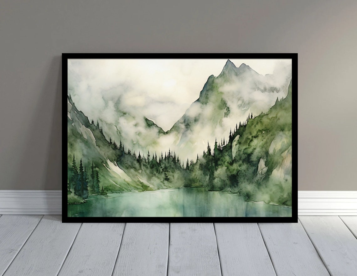 Mountain Lake Watercolor Painting Art Print - Image 4