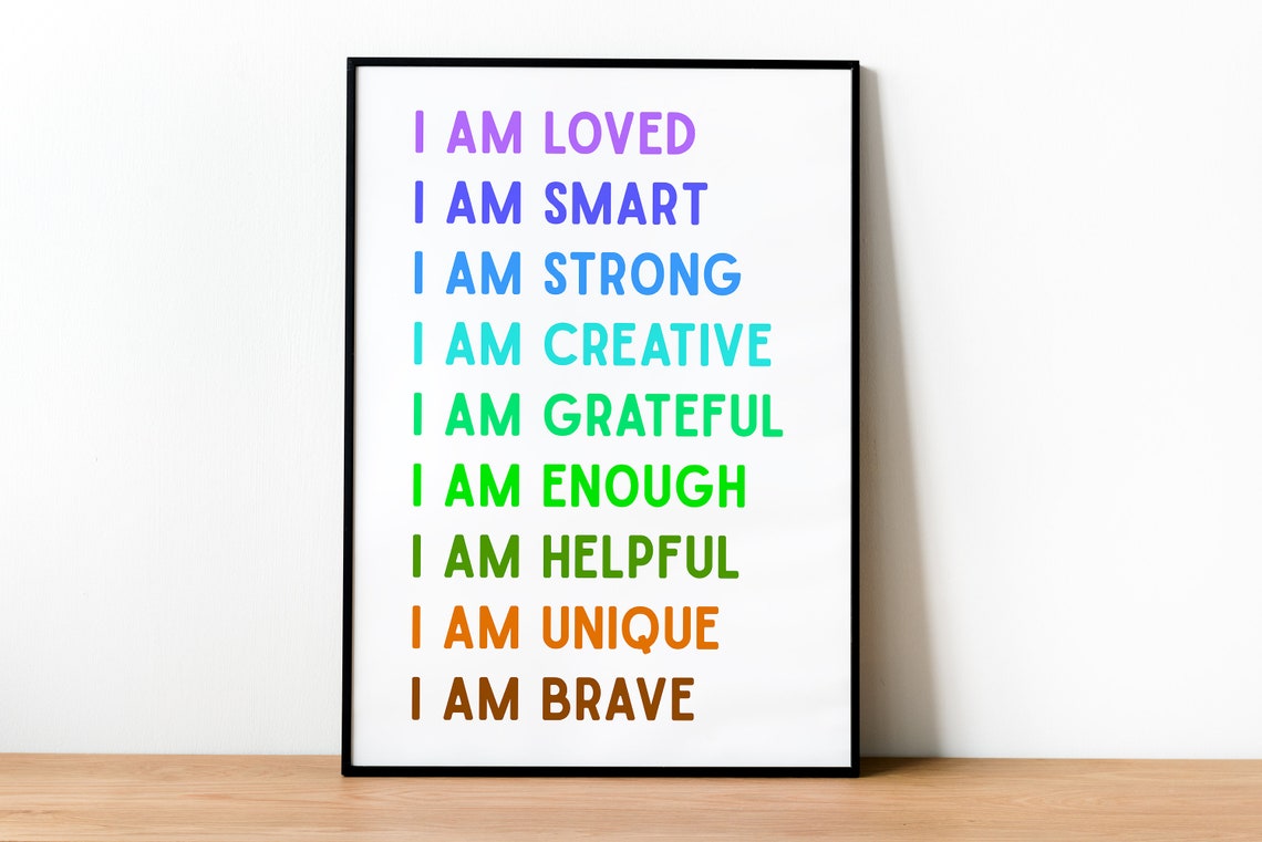 Rainbow I Am Affirmations Kids Classroom Motivational Poster