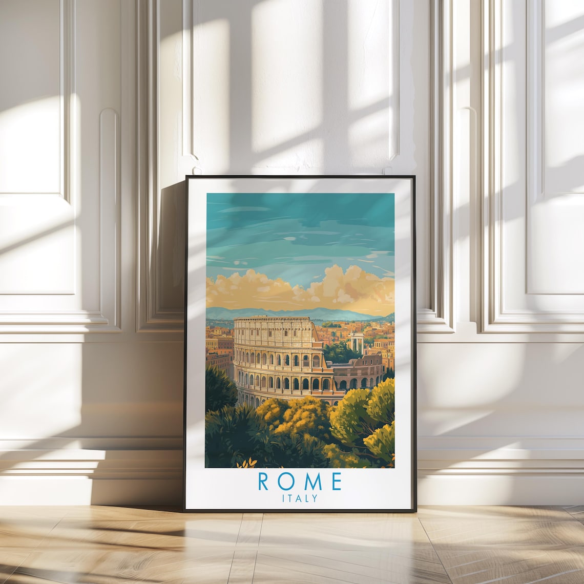 Rome Italy Colosseum Golden Clouds Classic Vintage Travel Poster