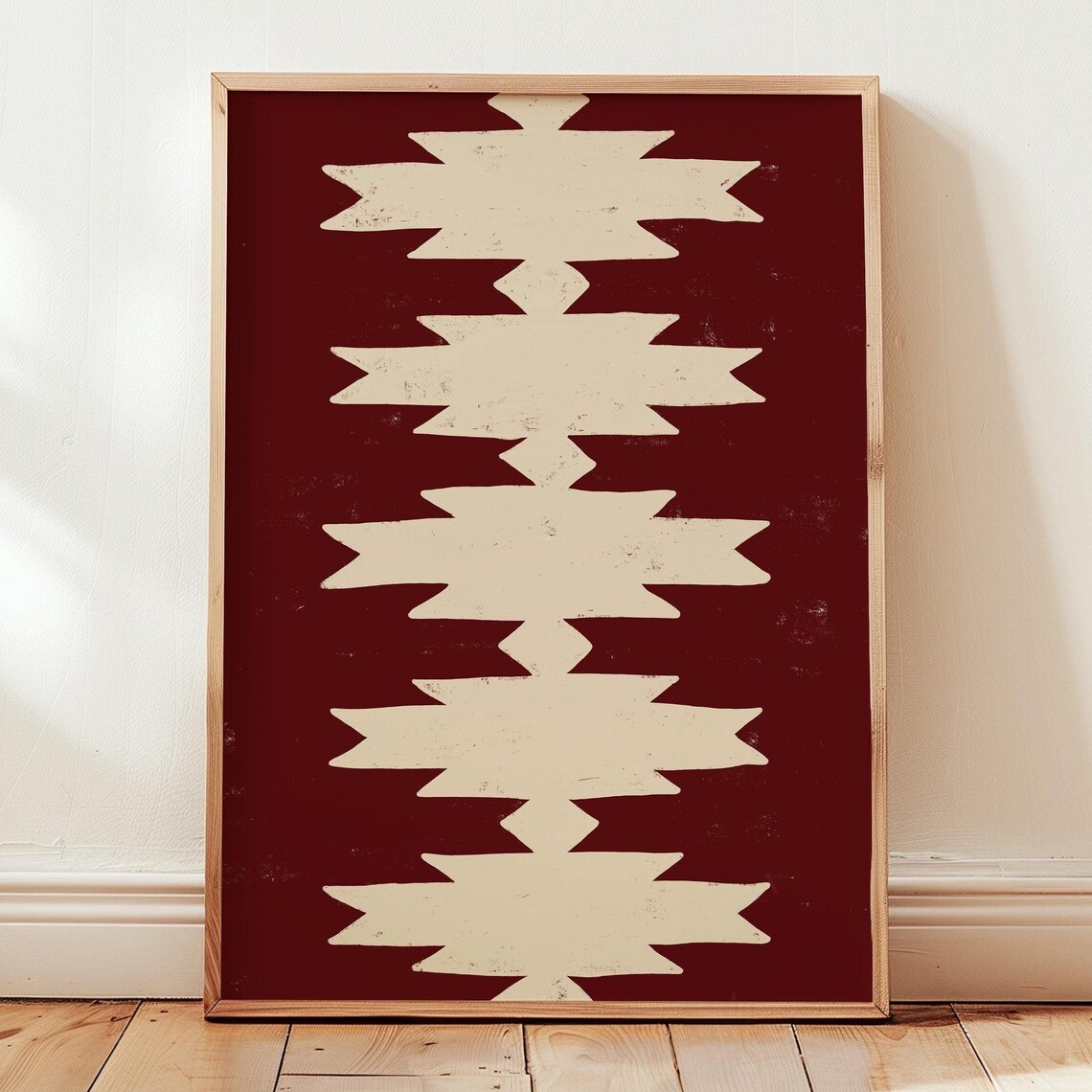 Cherry Red Cream Aztec Geometric Pattern Southwest Style Wall Poster