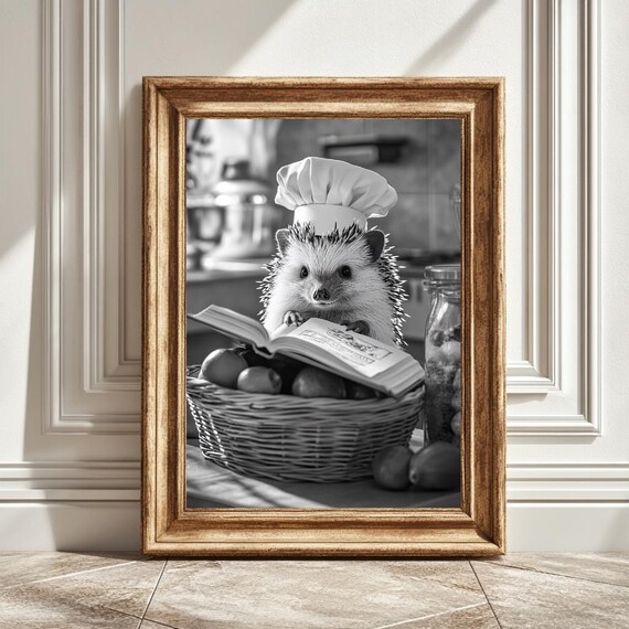 Hedgehog Chef Hat Kitchen Wall Decor, Art Print
