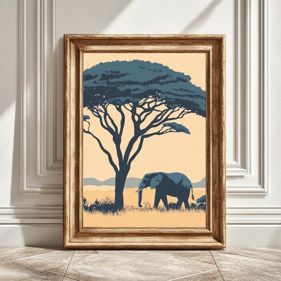 African Elephant Art Print, Minimalist Wildlife Safari
