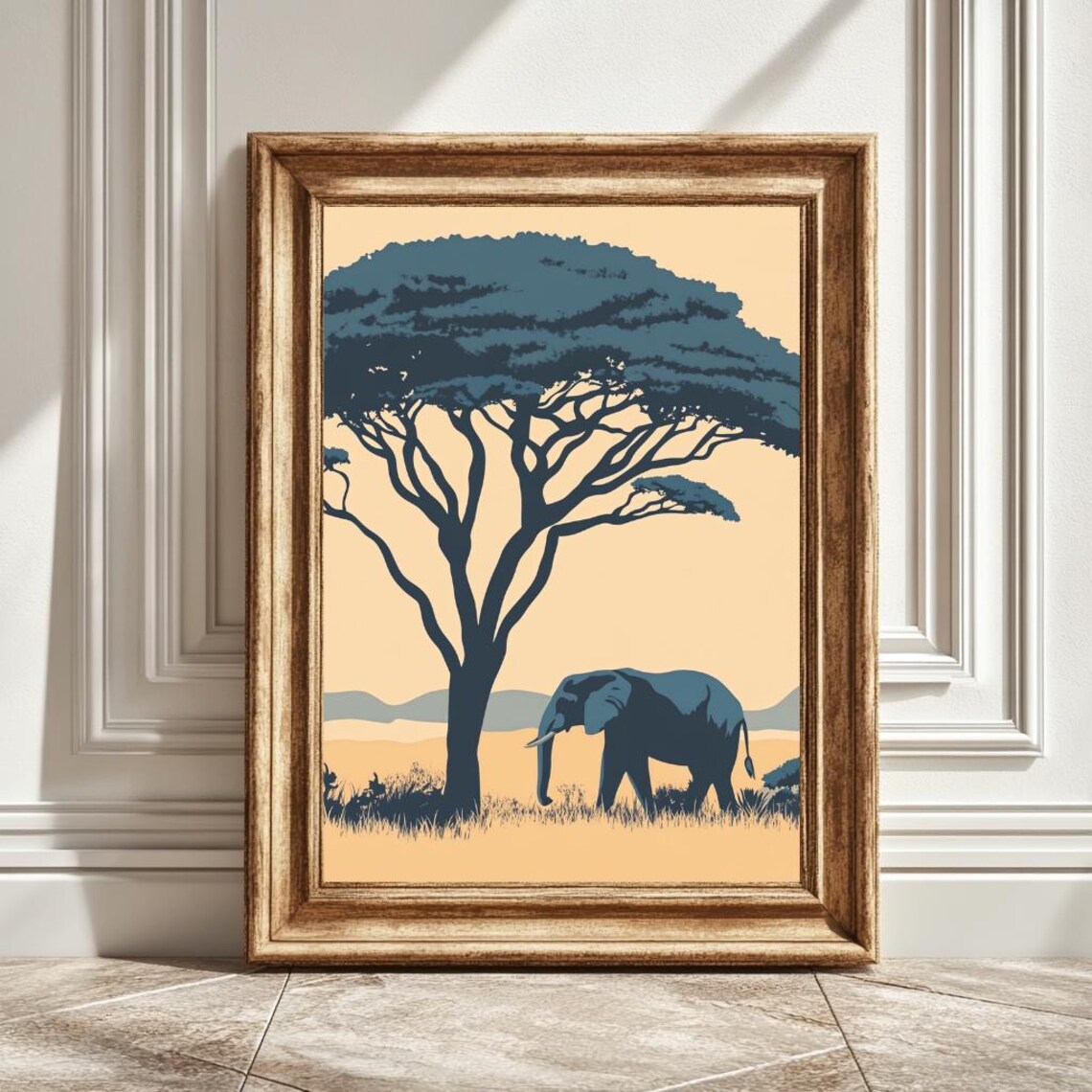 African Elephant Art Print, Minimalist Wildlife Safari