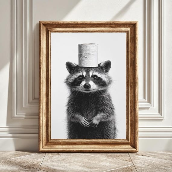 Racoon Toilet Roll Print, Funny Bathroom Decor