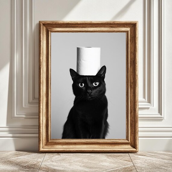 Black Cat Funny Bathroom Decor, Unique Cat Owner Gift